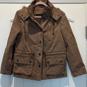 Brown Women's Jacket with Fur Trim